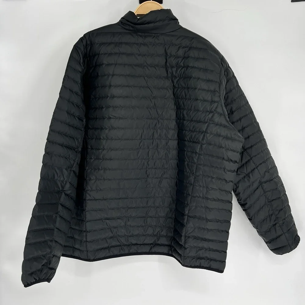 Eddie Bauer Puffer Jacket Mens 2XL Black Solid Full Zip Down Filled Quilted Logo